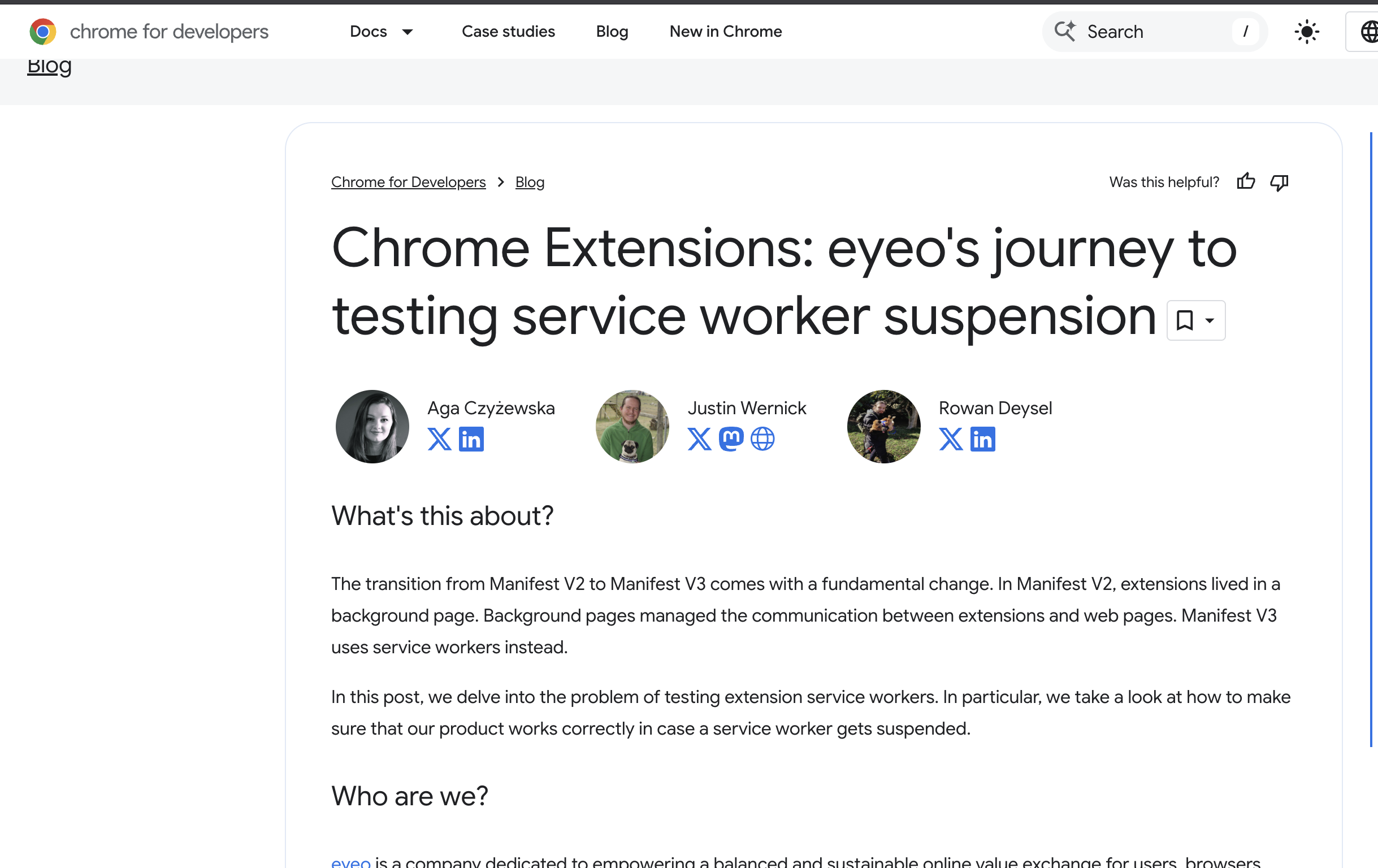 Wpis na blogu Chrome Developers